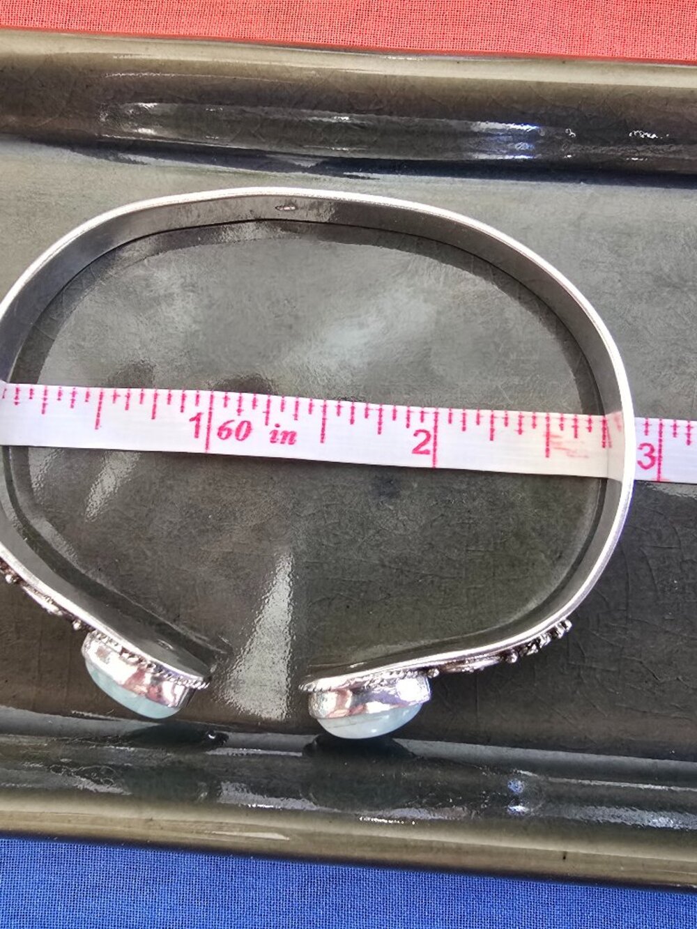 925 Sterling Silver Amazonite Cuff Bangle Bracelet | Boho Artisan - Picture 9 of 13